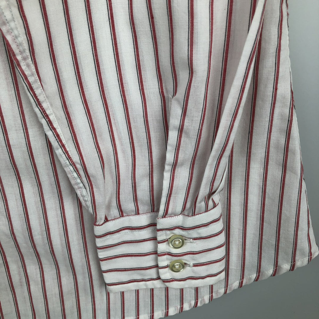 Chelsea Stand Collar Long Sleeve Poly/Cotton Stripe Shirt, Made in USA, Women's Size S (approx.) cotton white type Vintage Second Hand