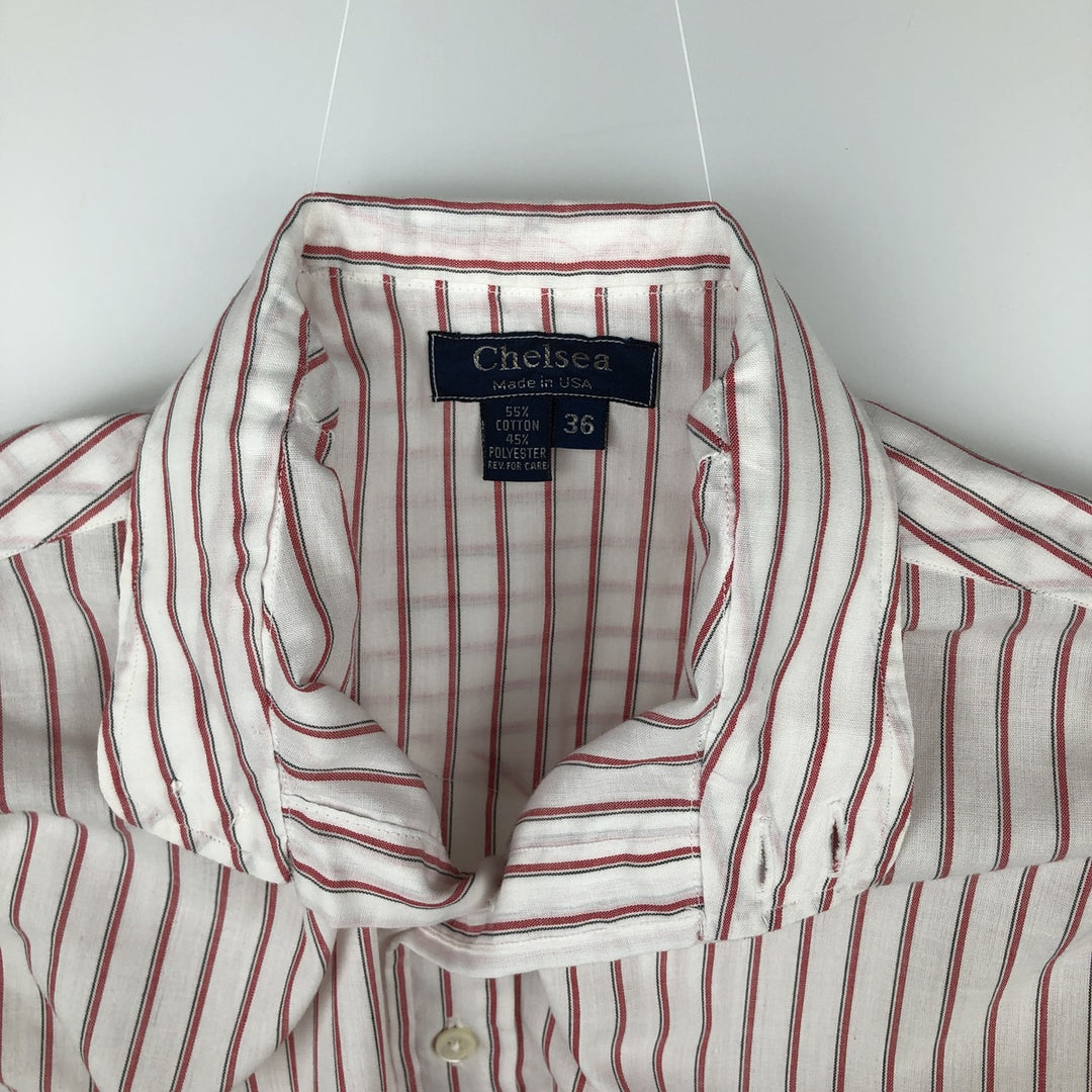 Chelsea Stand Collar Long Sleeve Poly/Cotton Stripe Shirt, Made in USA, Women's Size S (approx.) cotton white type Vintage Second Hand