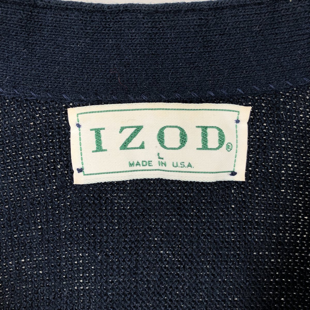 90'S IZOD acrylic knit cardigan, made in the USA, men's size L, vintage acrylic navy blue type Vintage Second Hand