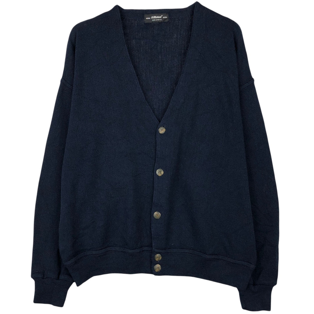 St.Michael wool x acrylic knit cardigan, made in England, men's size XL equivalent. wool navy blue type Vintage Second Hand