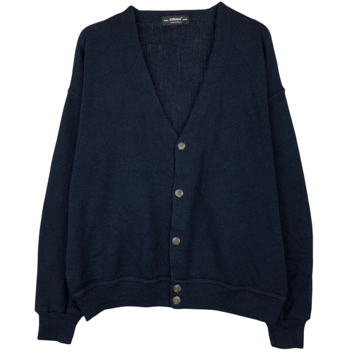 St.Michael wool x acrylic knit cardigan, made in England, men's size XL equivalent. wool navy blue type Vintage Second Hand
