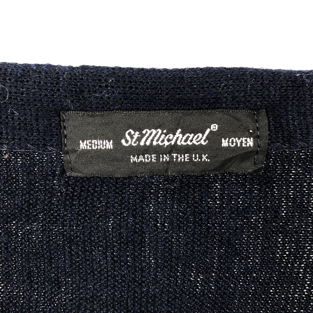 St.Michael wool x acrylic knit cardigan, made in England, men's size XL equivalent. wool navy blue type Vintage Second Hand