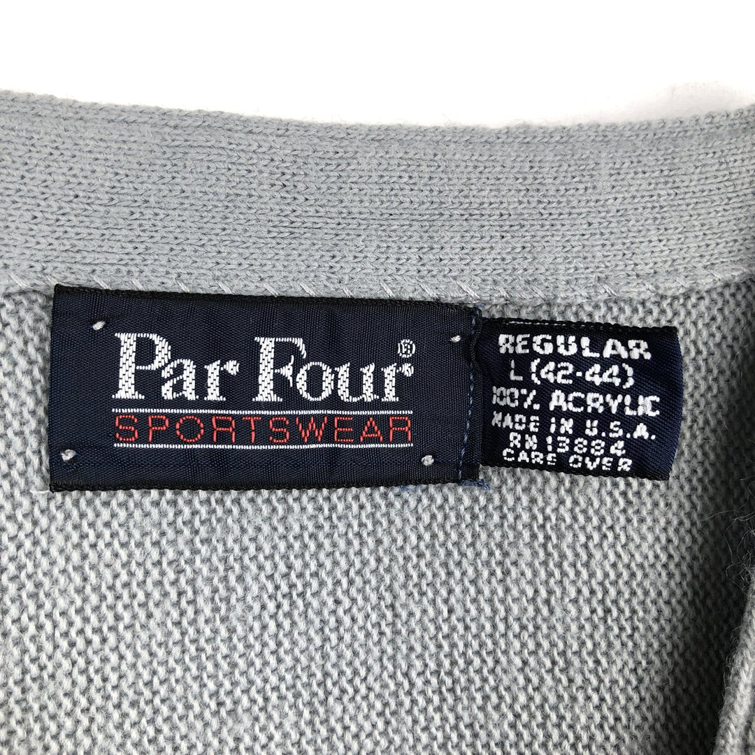 80s-90'S Par Four SPORTSWEAR Acrylic Knit Cardigan, Made in USA, Men's Size L (Equivalent), Vintage acrylic gray type Vintage Second Hand