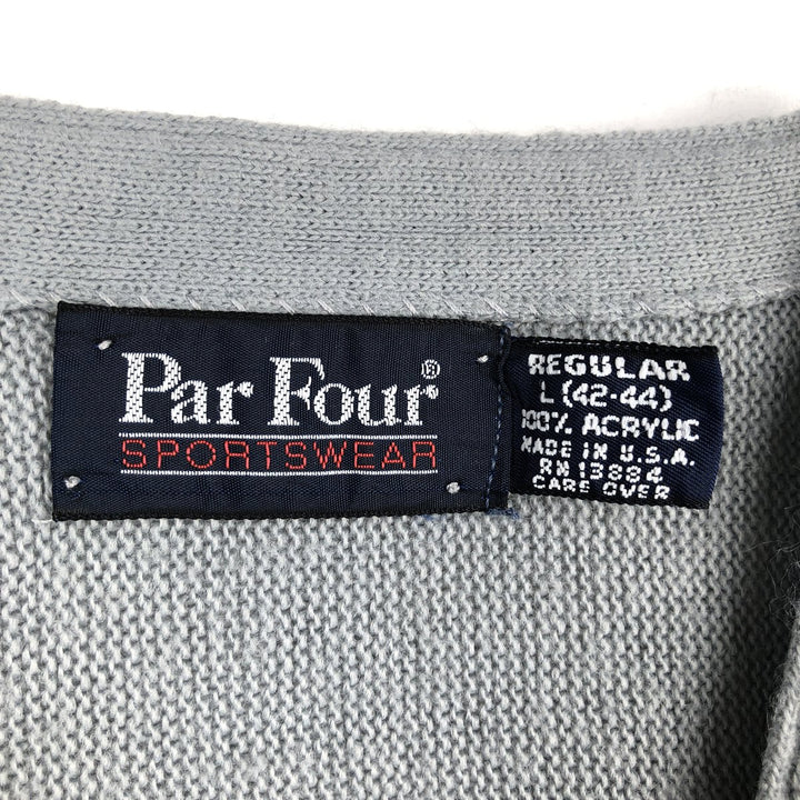 80s-90'S Par Four SPORTSWEAR Acrylic Knit Cardigan, Made in USA, Men's Size L (Equivalent), Vintage acrylic gray type Vintage Second Hand