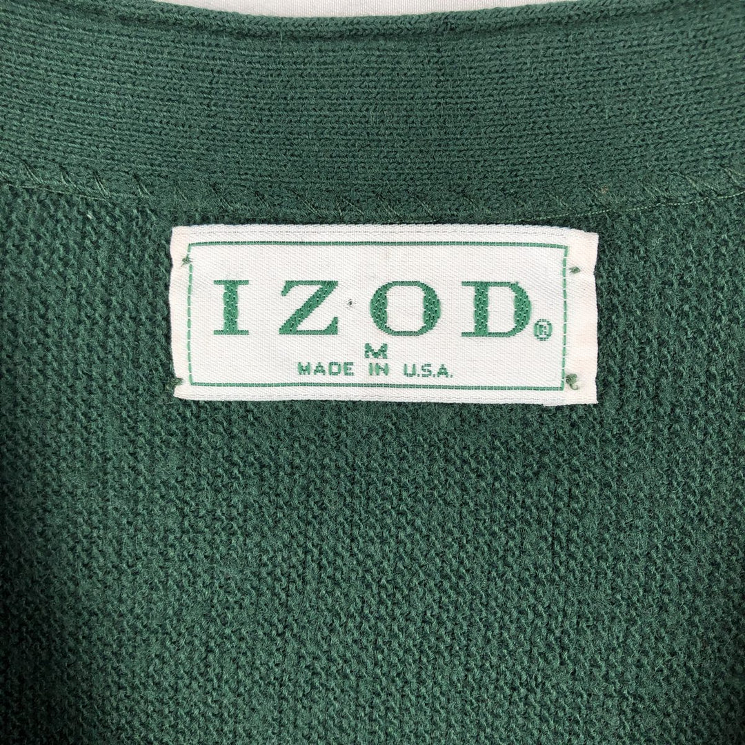 90'S IZOD Acrylic Knit Cardigan Made in USA Men's M Size Vintage acrylic green type Vintage Second Hand