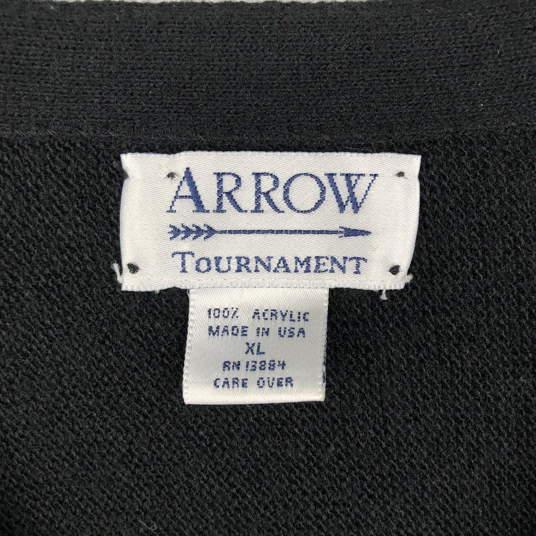 90'S Arrow Tournament Acrylic Knit Cardigan, Made in USA, Men's Size XL, Vintage acrylic black type Vintage Second Hand