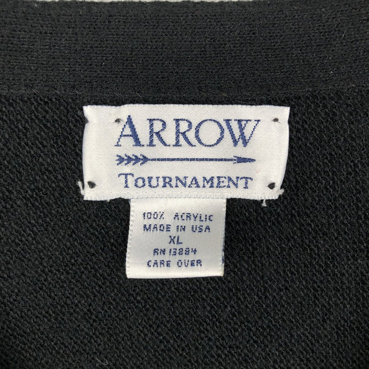 90'S Arrow Tournament Acrylic Knit Cardigan, Made in USA, Men's Size XL, Vintage acrylic black type Vintage Second Hand