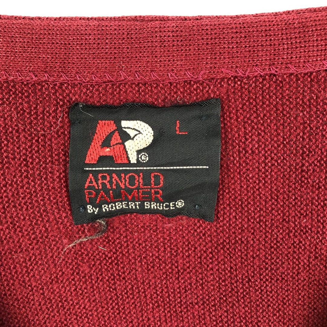 70s-80'S ROBERT BRUCE ARNOLD PALMER Acrylic Knit Cardigan, Made in USA, Men's Size L (Equivalent), Vintage Oron Acrylic bordeaux Vintage Second Hand