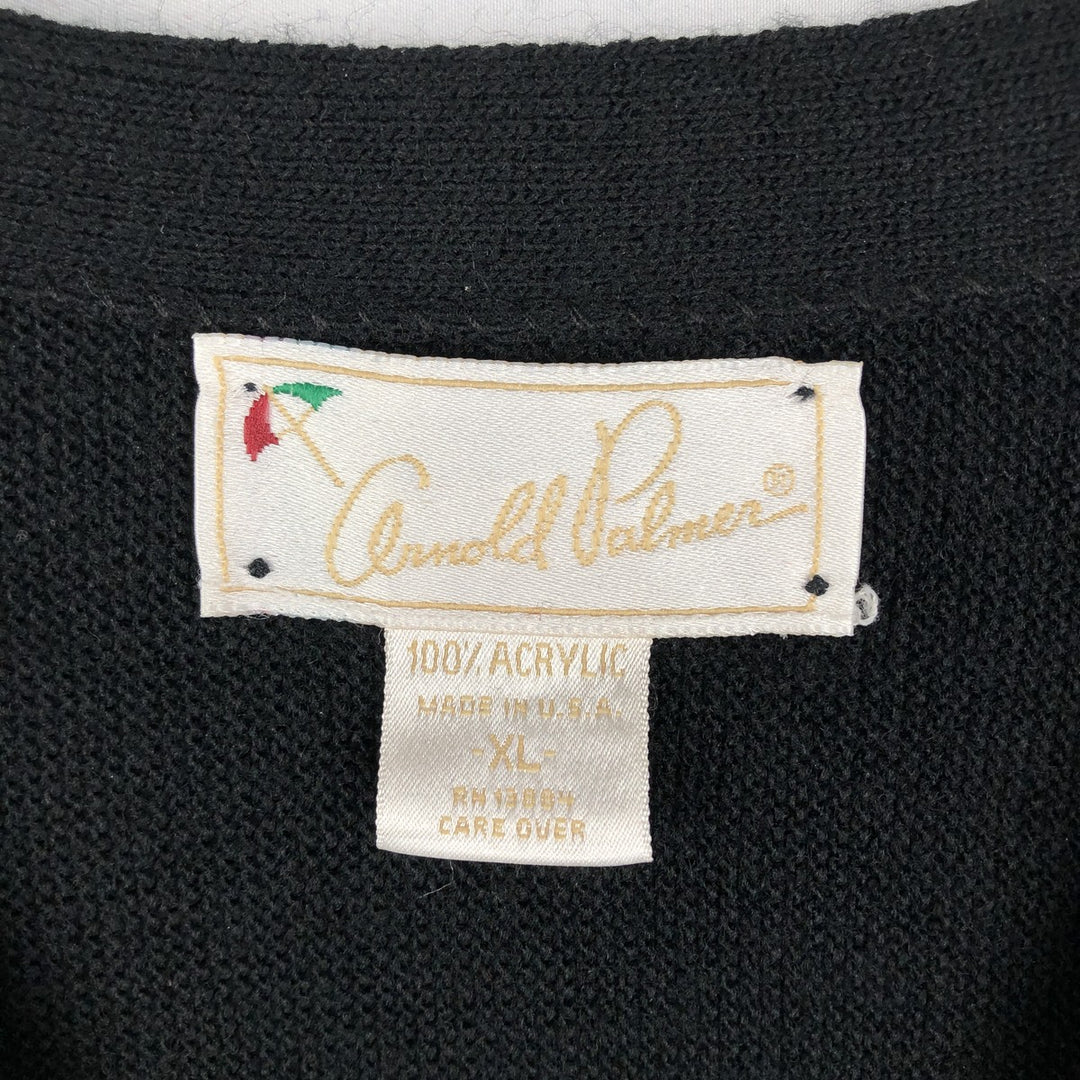 1990'S Arnold Palmer Acrylic Knit Cardigan, Made in USA, Men's Size XL (approx.), Vintage acrylic black type Vintage Second Hand
