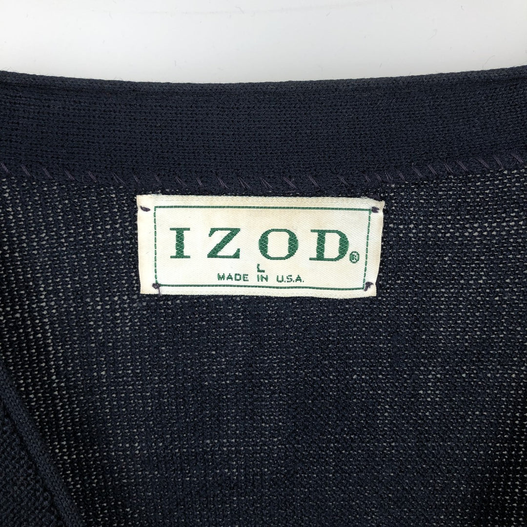 90'S IZOD acrylic knit cardigan, made in the USA, men's size L, vintage acrylic navy blue type Vintage Second Hand