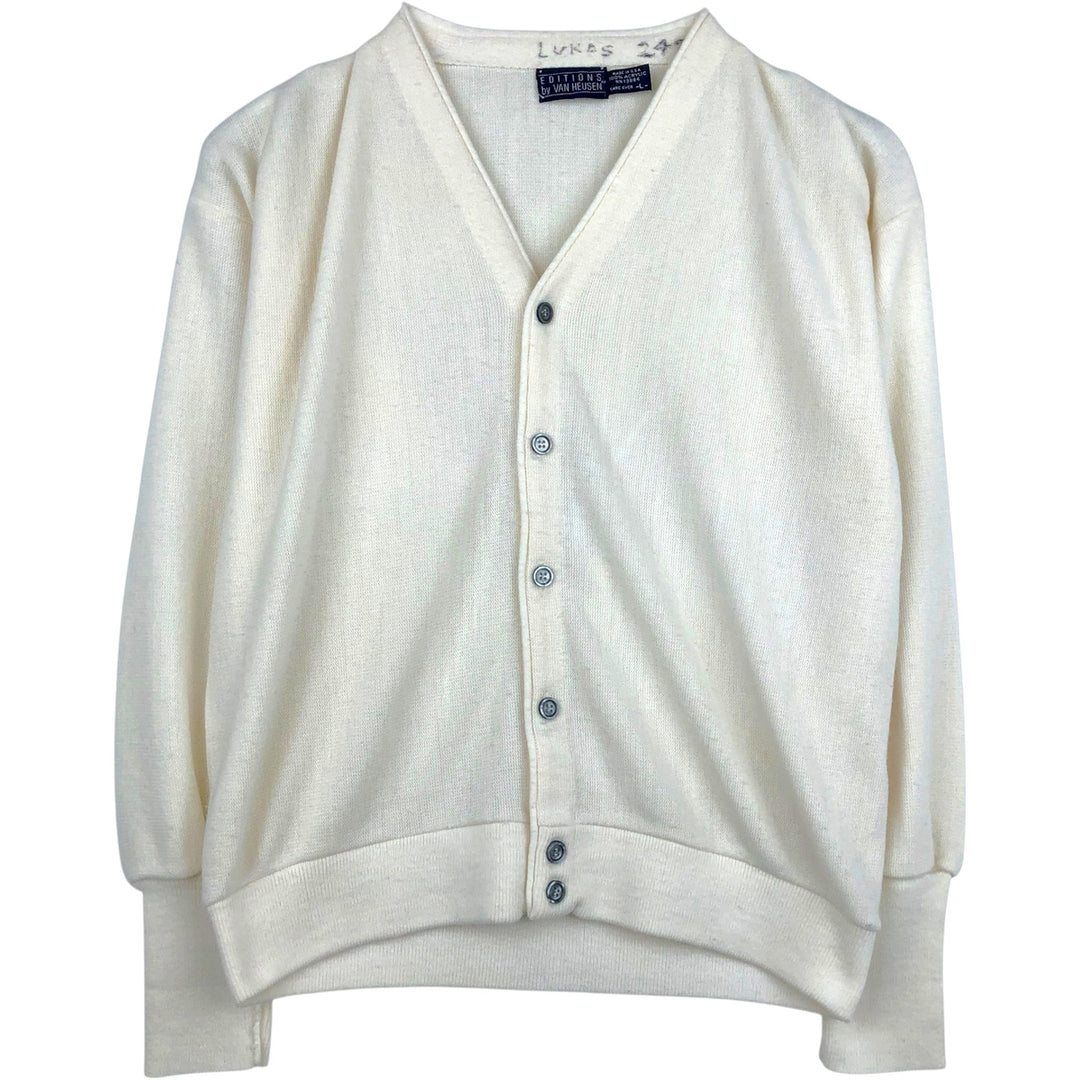 90'S Vintage Van Heusen Acrylic Knit Cardigan, Made in USA, Men's Size L acrylic pale white type Vintage Second Hand