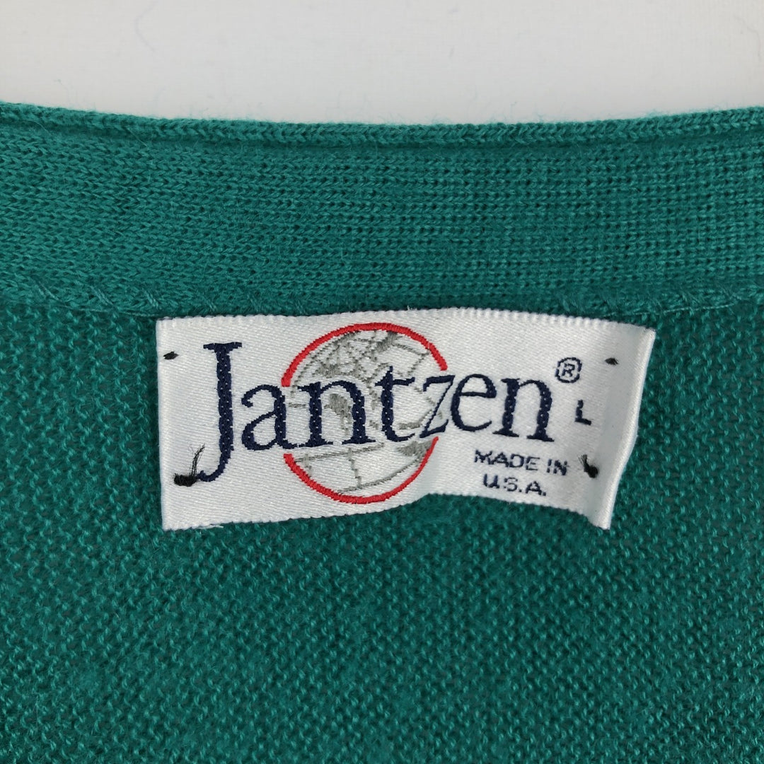Vintage 80s-90'S Jantzen knit cardigan, made in the USA, size L, men's unclear Emerald green Vintage Second Hand