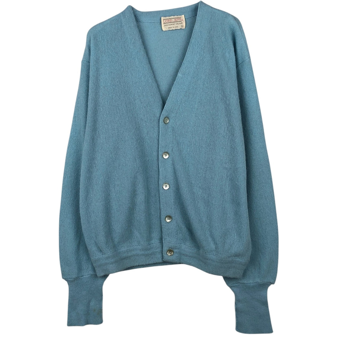 Vintage 1980'S Lord Jeff acrylic knit cardigan, made in the USA, size L, men's Oron Acrylic Blue type light blue Vintage Second Hand