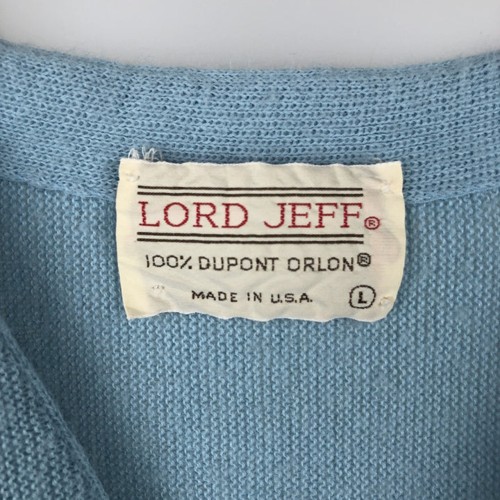 Vintage 1980'S Lord Jeff acrylic knit cardigan, made in the USA, size L, men's Oron Acrylic Blue type light blue Vintage Second Hand