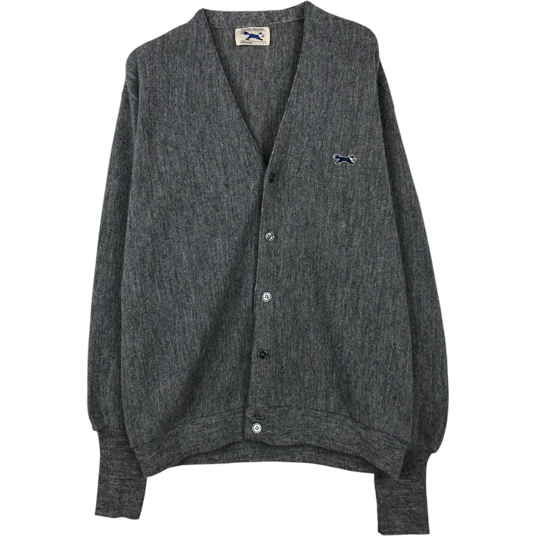 70'S JCPenney THE FOX Sweater Acrylic Knit Cardigan Men's Size L Vintage Oron Acrylic gray type Vintage Second Hand
