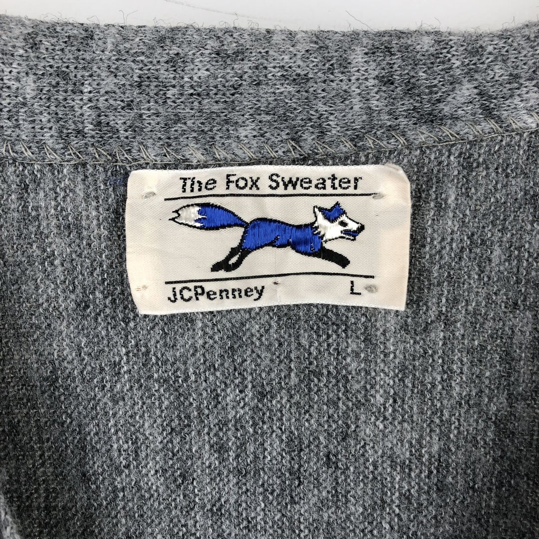 70'S JCPenney THE FOX Sweater Acrylic Knit Cardigan Men's Size L Vintage Oron Acrylic gray type Vintage Second Hand