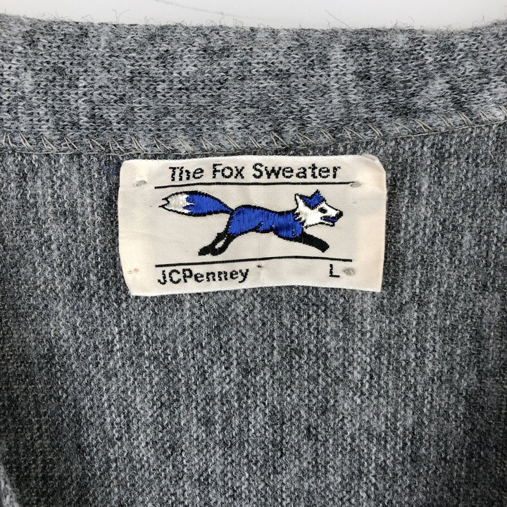 70'S JCPenney THE FOX Sweater Acrylic Knit Cardigan Men's Size L Vintage Oron Acrylic gray type Vintage Second Hand