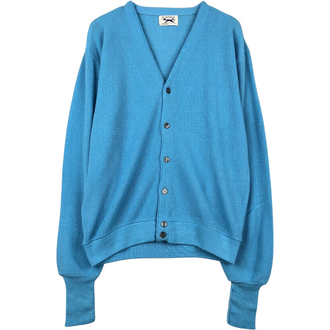 ~1980'S JCPenney The Fox Sweater Acrylic Knit Cardigan, Made in USA, Men's Size L (approx.), Vintage Oron Acrylic Blue type light blue Vintage Second Hand