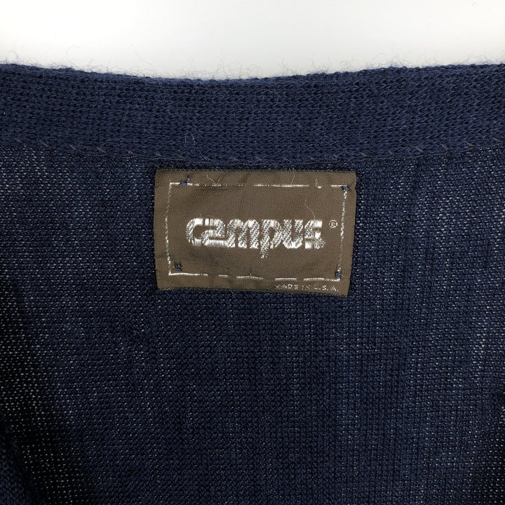 80'S CAMPUS Acrylic Knit Cardigan, Made in USA, Men's Size L (approx.), Vintage acrylic navy blue type Vintage Second Hand