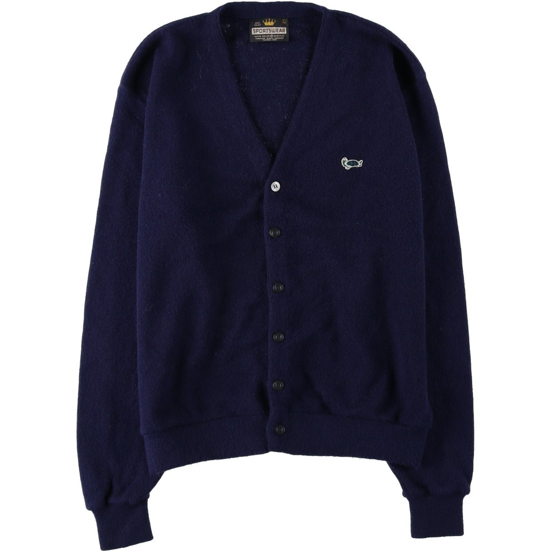 70s-80'S Sportswear Acrylic Knit Cardigan, Men's Size L (Equivalent), Vintage Oron Acrylic navy blue type Vintage Second Hand