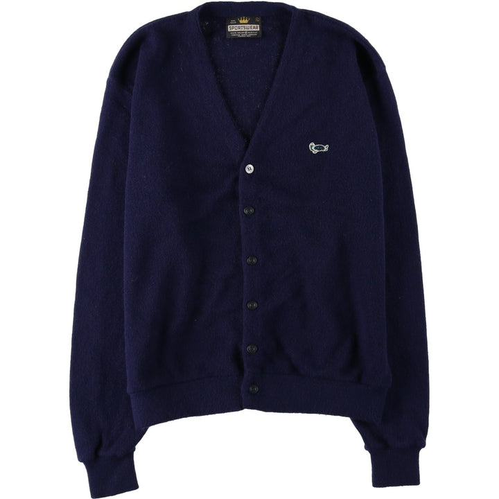 70s-80'S Sportswear Acrylic Knit Cardigan, Men's Size L (Equivalent), Vintage Oron Acrylic navy blue type Vintage Second Hand