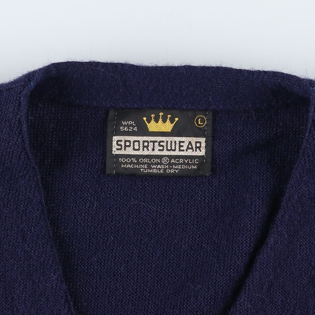 70s-80'S Sportswear Acrylic Knit Cardigan, Men's Size L (Equivalent), Vintage Oron Acrylic navy blue type Vintage Second Hand