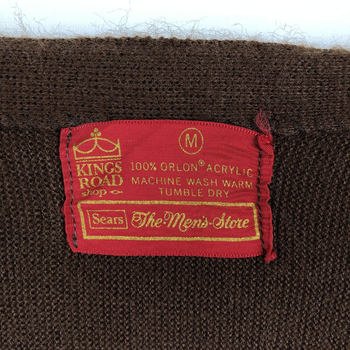 1960s-1970'S Sears KINGS ROAD The Men's Store acrylic knit cardigan, men's size M (approx.) Oron Acrylic brown type Vintage Second Hand
