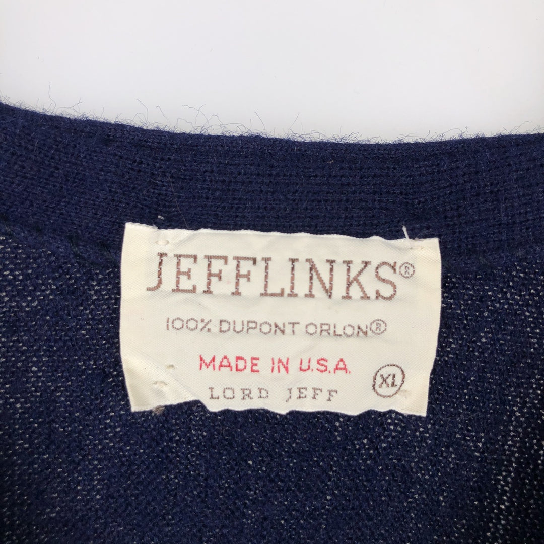 JEFFLINKS Acrylic Knit Cardigan, Made in USA, Men's Size XL (approx.) Oron Acrylic navy blue type Vintage Second Hand