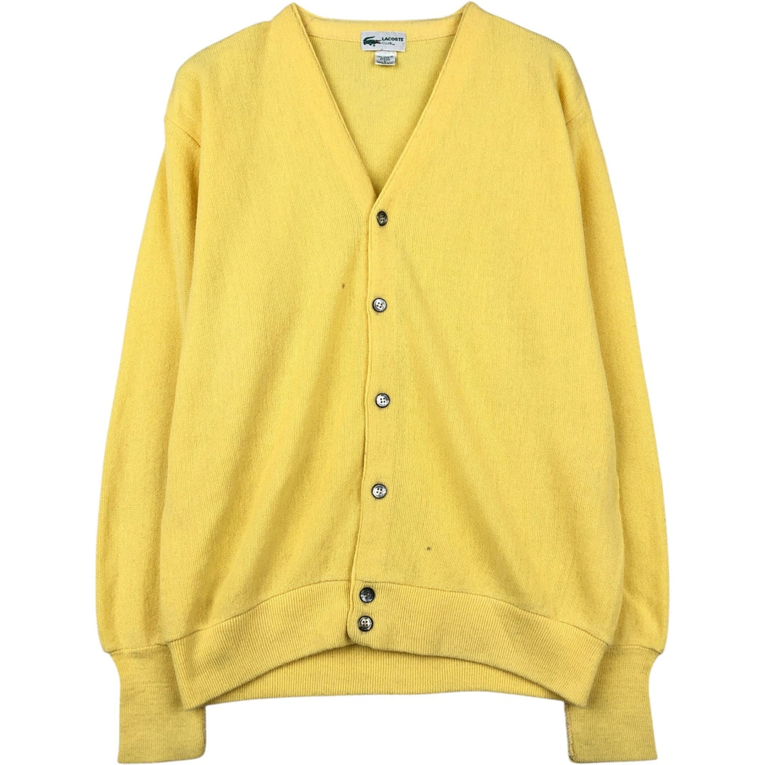 ~90'S Lacoste CLUB Acrylic Knit Cardigan, Made in USA, Men's Size L (approx.), Vintage Oron Acrylic yellow type Vintage Second Hand