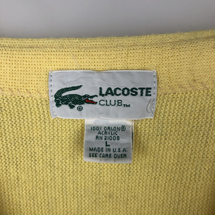 ~90'S Lacoste CLUB Acrylic Knit Cardigan, Made in USA, Men's Size L (approx.), Vintage Oron Acrylic yellow type Vintage Second Hand