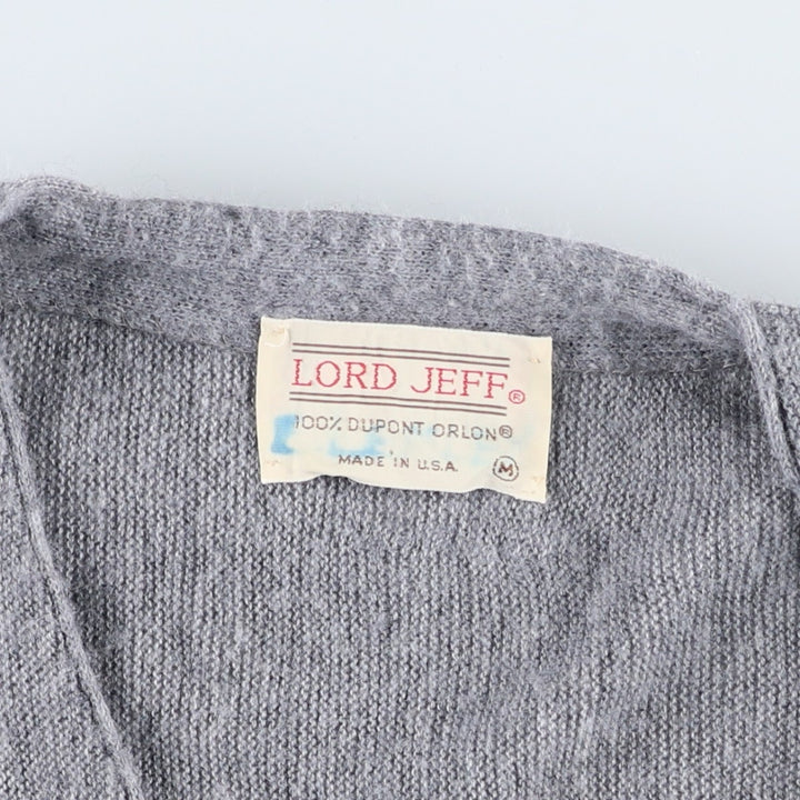 70s-80'S LORD JEFF Acrylic Knit Cardigan, Made in USA, Men's Size M (approx.), Vintage Oron Acrylic gray type Vintage Second Hand