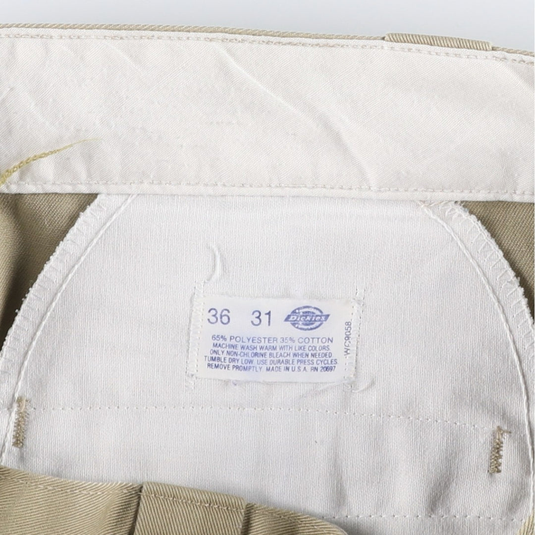 80'S Dickies Chibi Tag Work Pants Made in USA Men's W35 Vintage polyester Beige type Vintage Second Hand