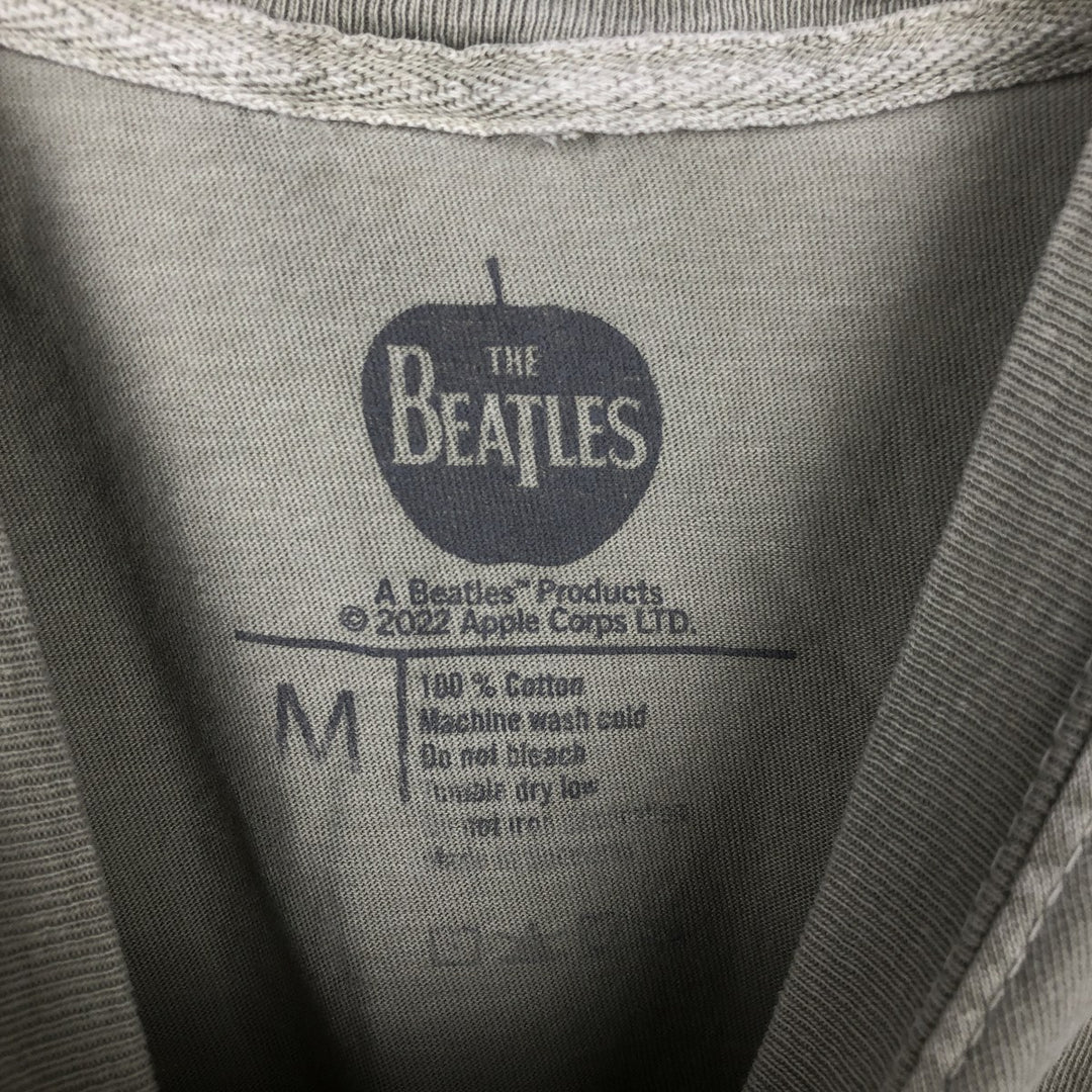 THE BEATLES Band T-shirt, Men's M size cotton Khaki type sage green Vintage Second Hand
