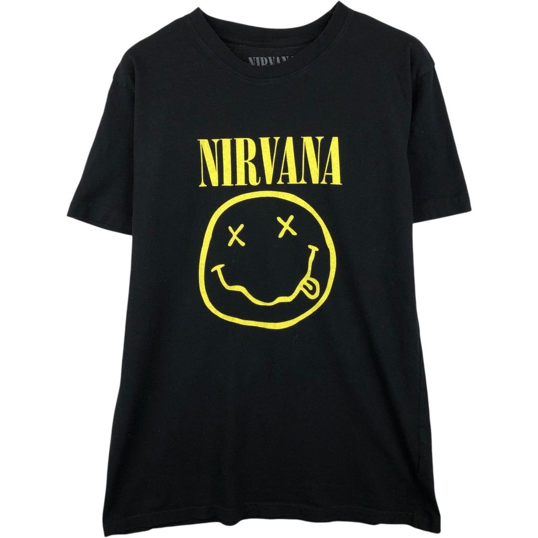 NIRVANA band t-shirt, made in the UK, men's size L equivalent, double-sided print. cotton black type Vintage Second Hand