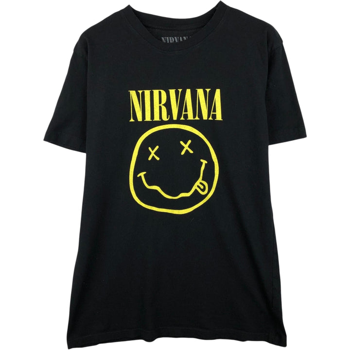 NIRVANA band t-shirt, made in the UK, men's size L equivalent, double-sided print. cotton black type Vintage Second Hand