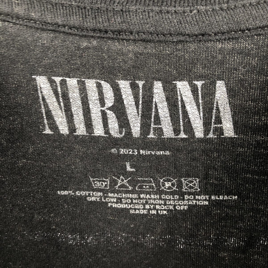 NIRVANA band t-shirt, made in the UK, men's size L equivalent, double-sided print. cotton black type Vintage Second Hand