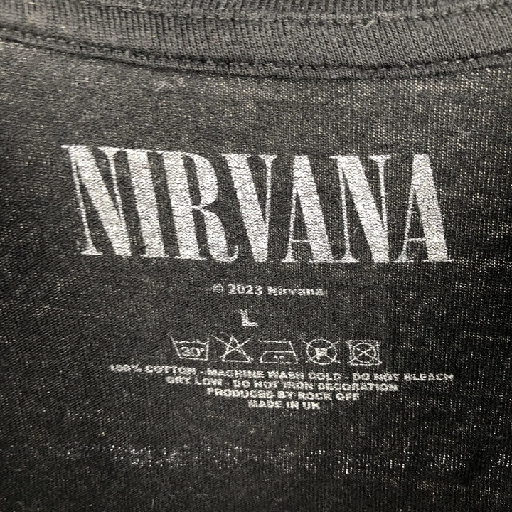NIRVANA band t-shirt, made in the UK, men's size L equivalent, double-sided print. cotton black type Vintage Second Hand