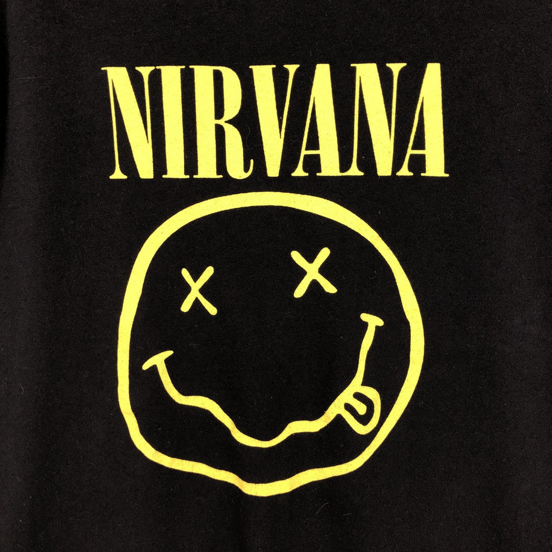 NIRVANA band t-shirt, made in the UK, men's size L equivalent, double-sided print. cotton black type Vintage Second Hand