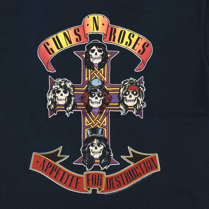 Gildan Guns N' Roses Skull Pattern Band T-Shirt, Men's Size Medium cotton black type Vintage Second Hand