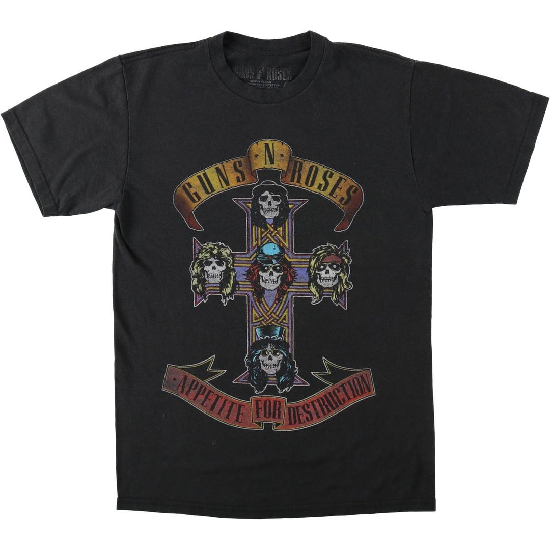 GUNS N' ROSES Skull Pattern Band T-shirt, Band Tee, Men's S size cotton black type Vintage Second Hand