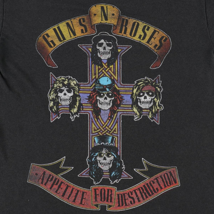 GUNS N' ROSES Skull Pattern Band T-shirt, Band Tee, Men's S size cotton black type Vintage Second Hand