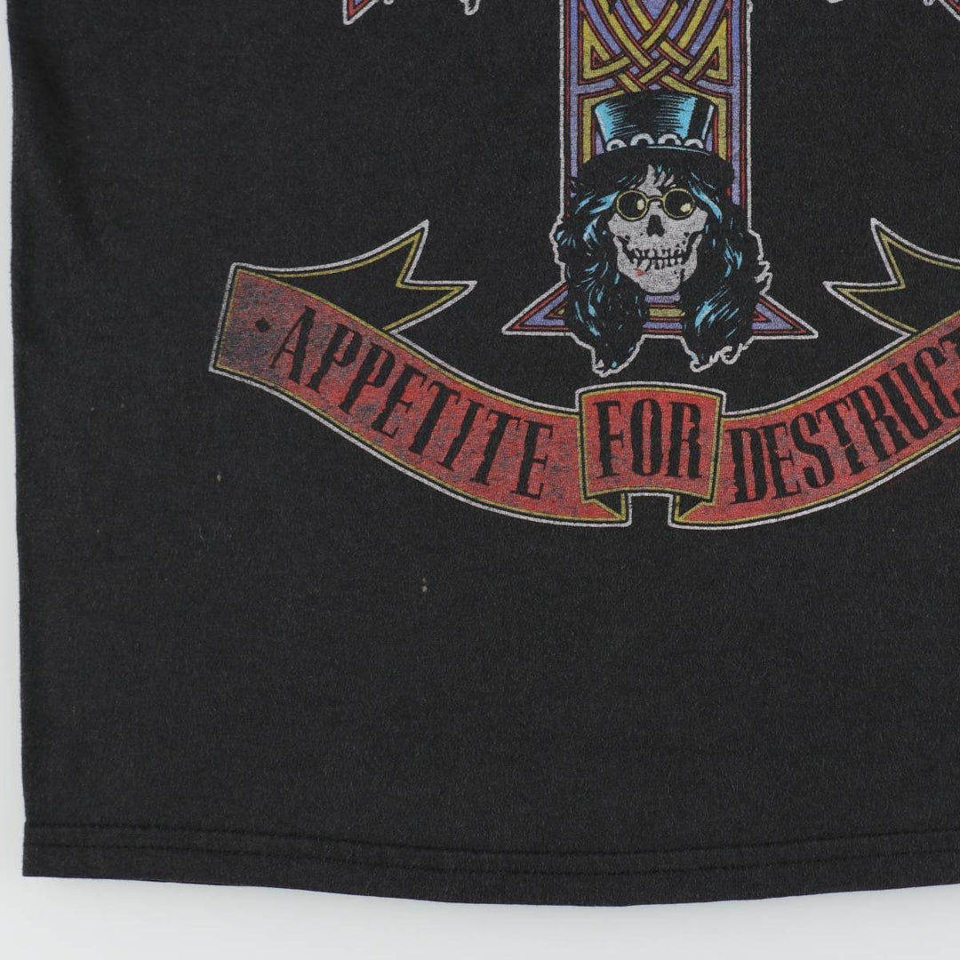 GUNS N' ROSES Skull Pattern Band T-shirt, Band Tee, Men's S size cotton black type Vintage Second Hand