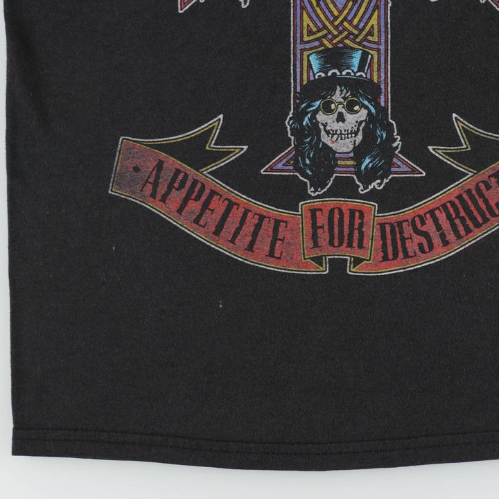 GUNS N' ROSES Skull Pattern Band T-shirt, Band Tee, Men's S size cotton black type Vintage Second Hand