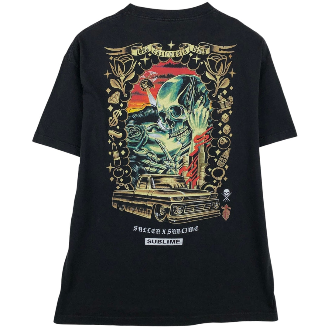 SUBLIME Skull Pattern Band T-Shirt (Men's XL equivalent) cotton black type Vintage Second Hand