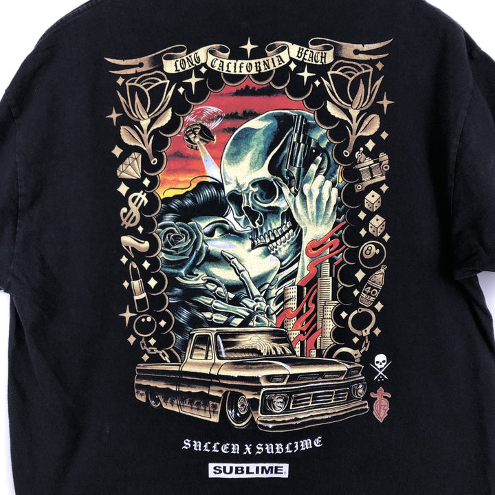 SUBLIME Skull Pattern Band T-Shirt (Men's XL equivalent) cotton black type Vintage Second Hand