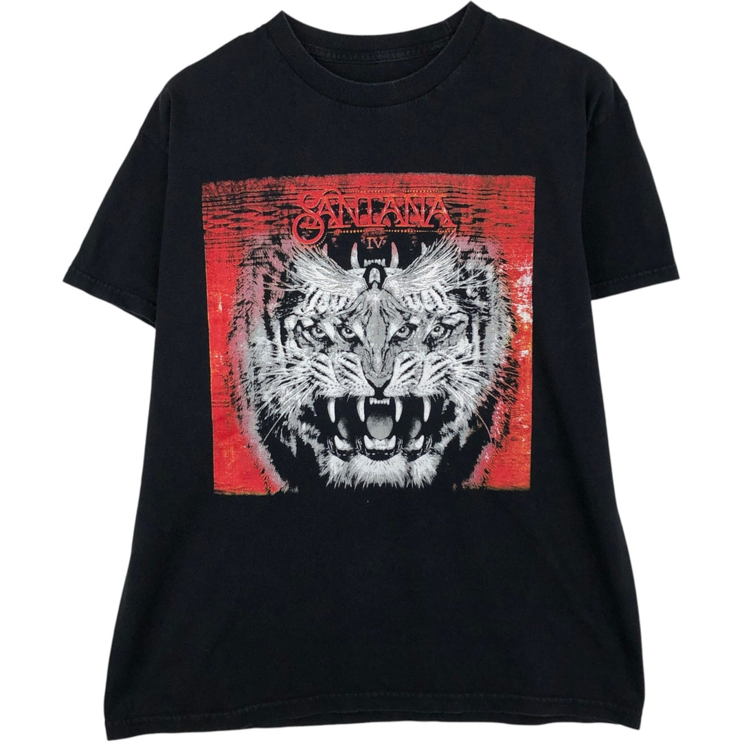SANTANA Leopard Pattern Band T-Shirt (Men's XL equivalent) unclear black type Vintage Second Hand