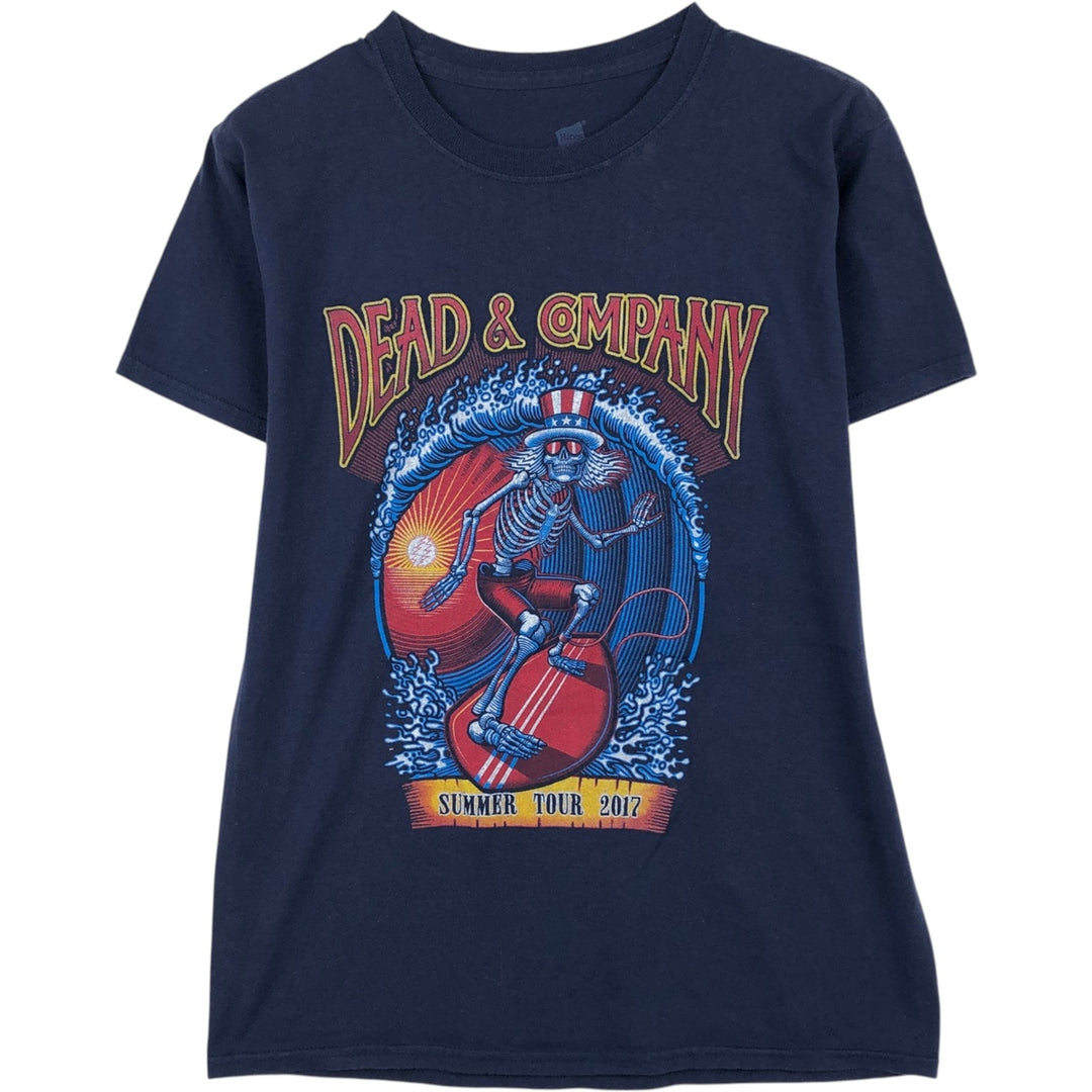 Hanes DEAD & COMPANY Skull Pattern Band T-Shirt (Men's Size S) cotton navy blue type Vintage Second Hand