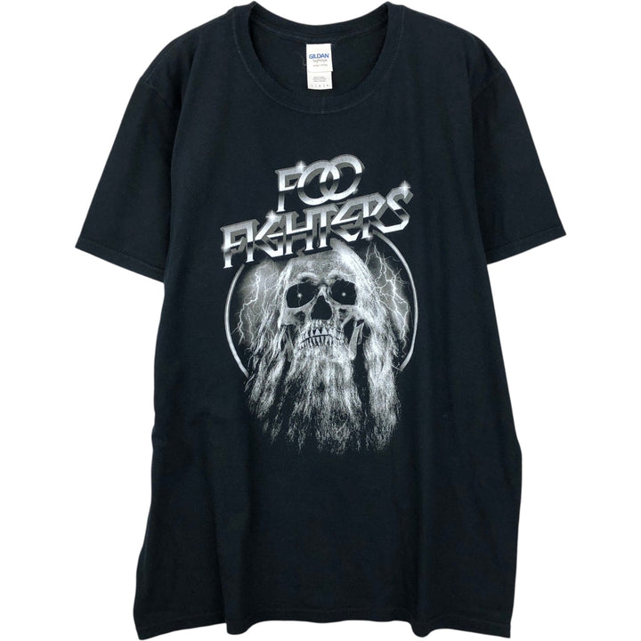 Gildan Foo Fighters Skull Pattern Band T-Shirt (Men's Size L) cotton black type Vintage Second Hand