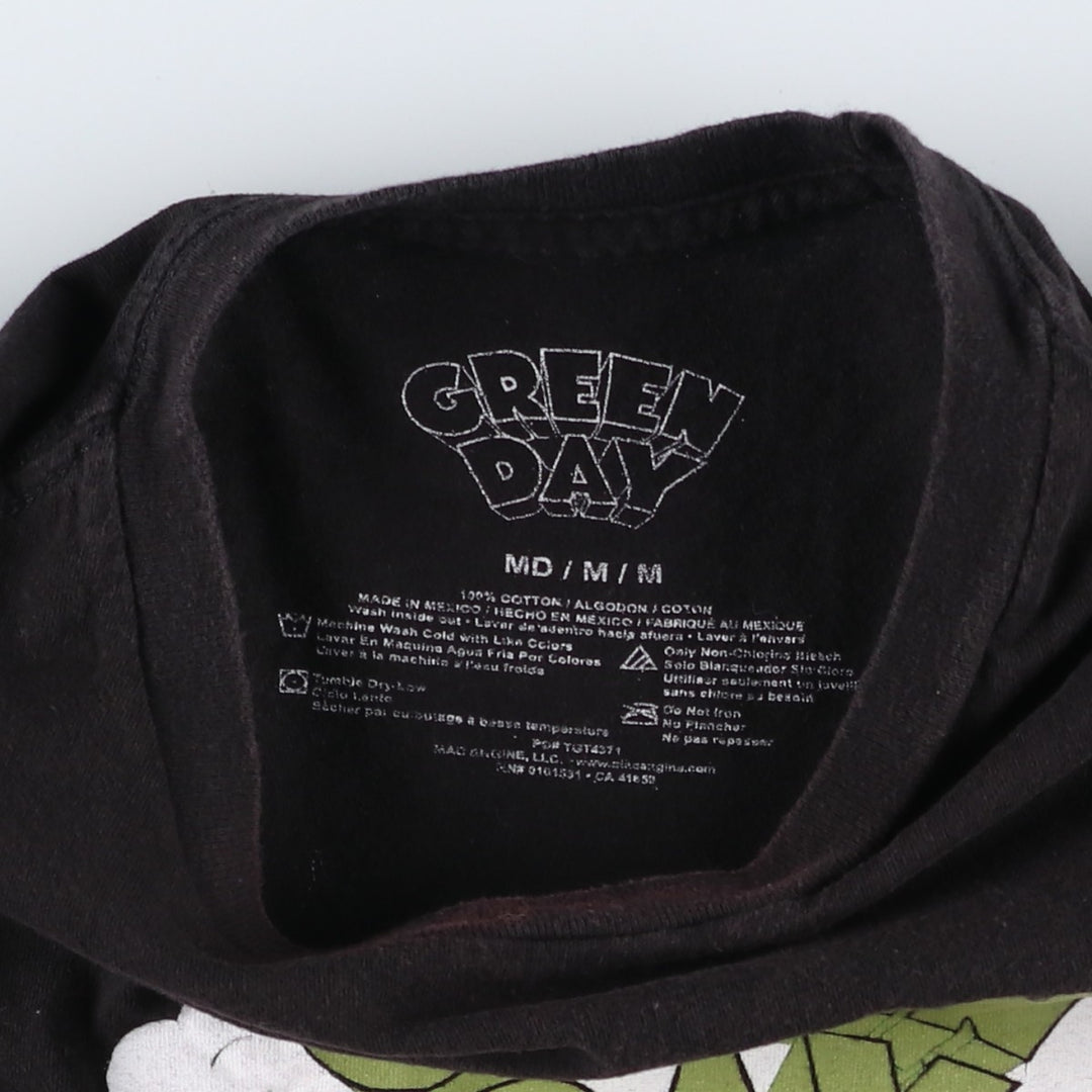 GREEN DAY Green Day Band T-shirt Band T Men's M size cotton black type Vintage Second Hand