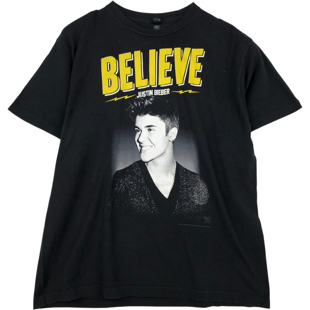 TULTEX JUSTIN BIEBER Band T-Shirt (Men's XL equivalent) cotton black type Vintage Second Hand